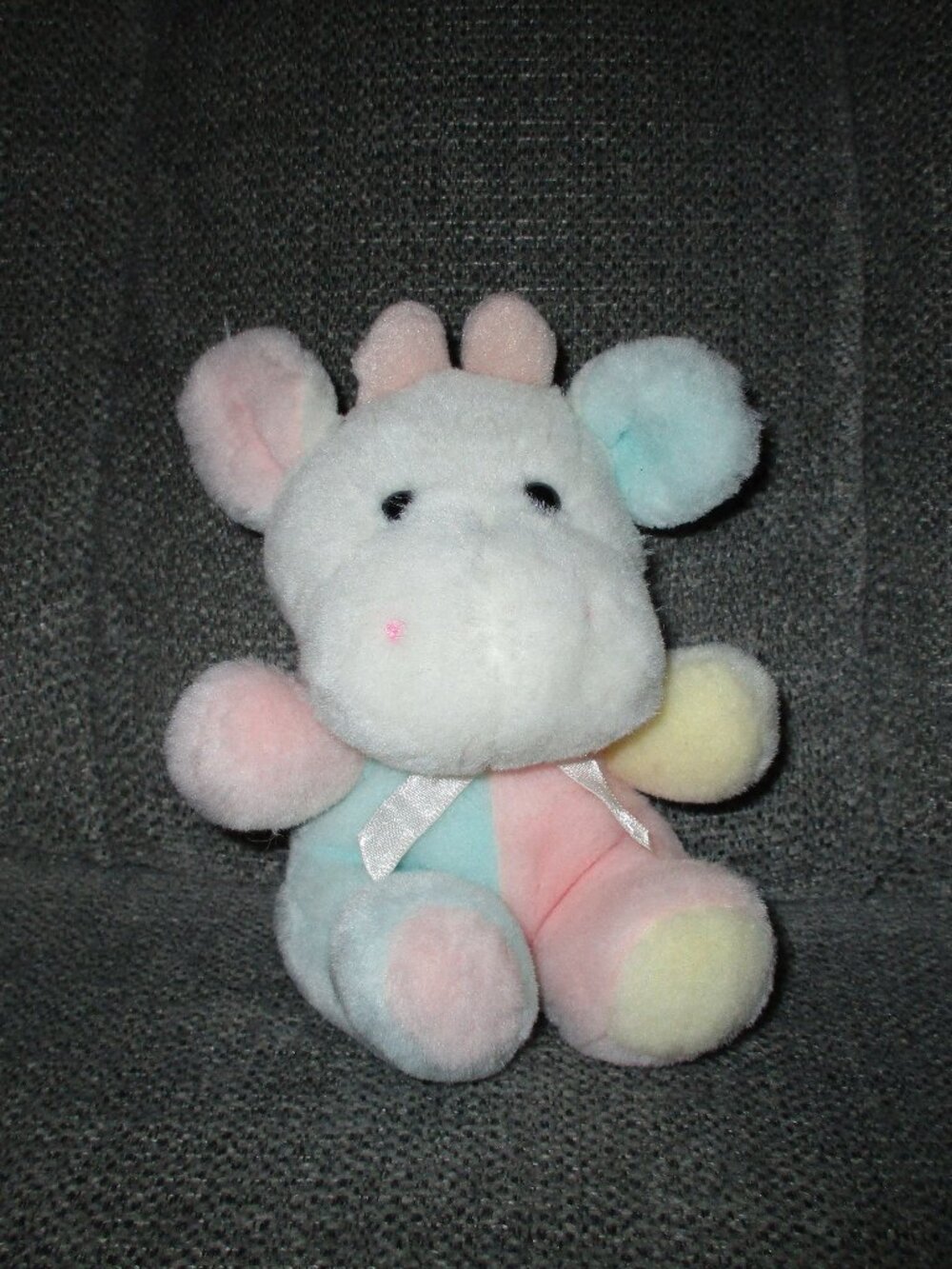 Vintage A&A Plush 6" Cow Pastel Rattle Plush Baby Pink Green Yellow Colorblock